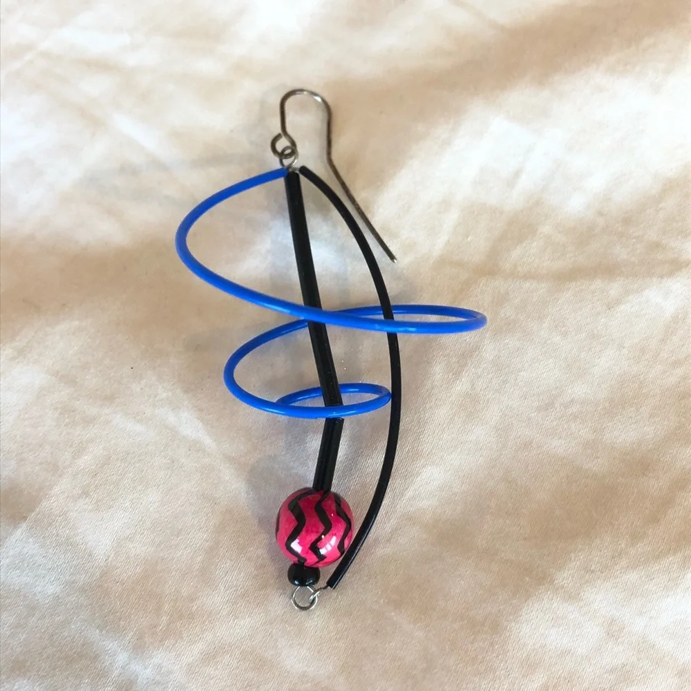 3/$15! Funky 80s Vintage Blue and Pink Spiral Earrings